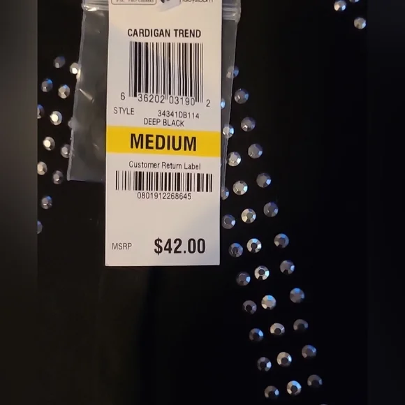 Top Knits Deep Black Sequin Button Front Cardigan Sz M NWT - Picture 6 of 6